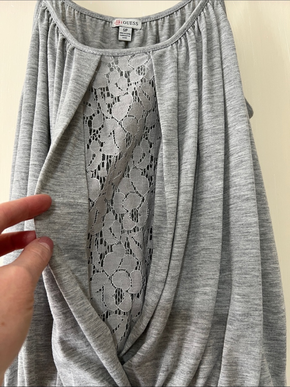 Guess Gray Lace-Front Gathered Hem Camisole